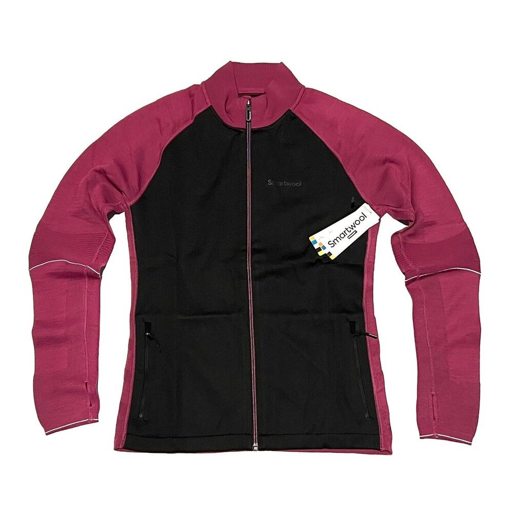 SmartWool Womens M Intraknit Merino Sport Full Zip Jacket Pink Black Fuchsia NWT